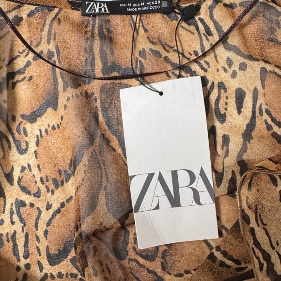 NWT ZARA LEOPARD PRINT MIDI CUTOUT RUFFLES DRESS FIERCE BLOGGER GLAM MEDIUM - Picture 7 of 9